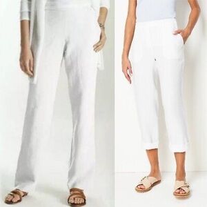 J. Jill Pure Jill 100% Linen White Roll Tab White Pants Women’s 1X NWT